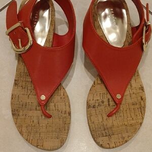 Pesaro Red Sandals with Cork Footbed and Ankle Strap